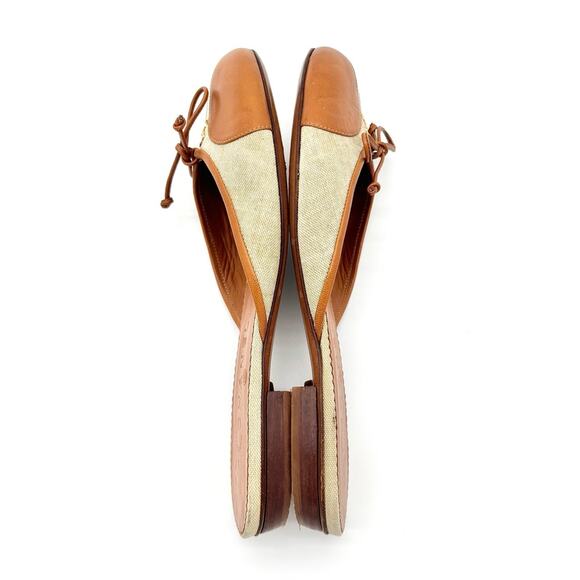 Vintage Chanel Four Leaf Clover Bow Canvas and Leather Slip On Mules Flats 38.5 - Picture 3 of 8